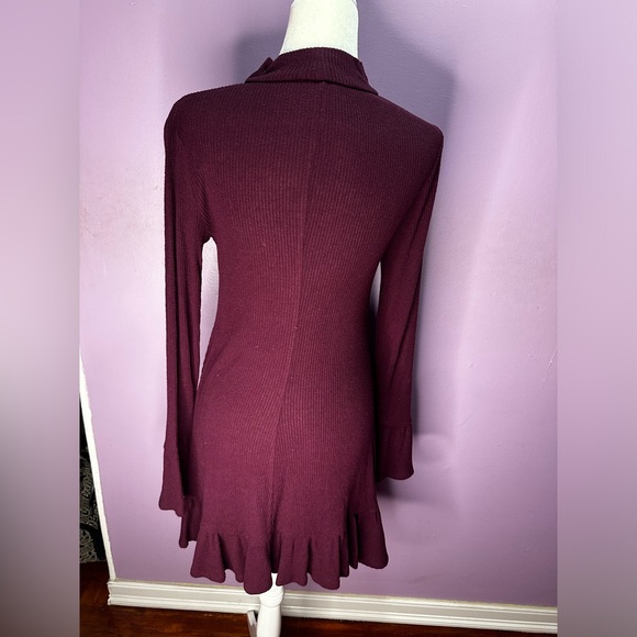 Express Burgandy Ribbed Ruffle Long Sleeve High Neck Dress, Size S - Picture 6 of 9